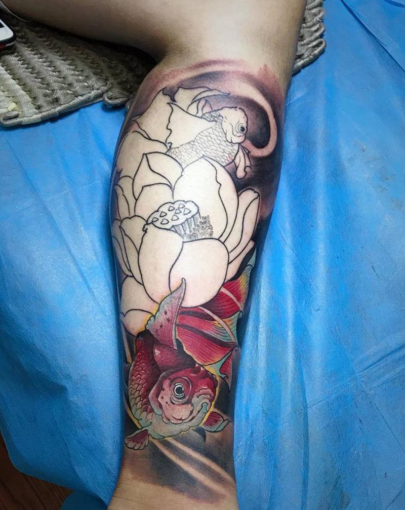 包小腿（未完）纹身图片_腿部水彩纹身图案