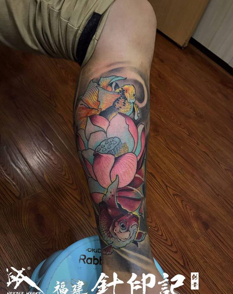 彩色包小腿纹身图片_腿部纹身图案