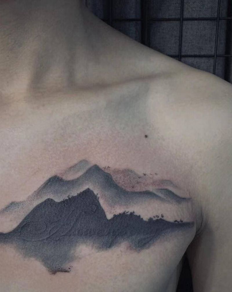 遮盖旧纹身纹身图片_胸部水墨纹身图案