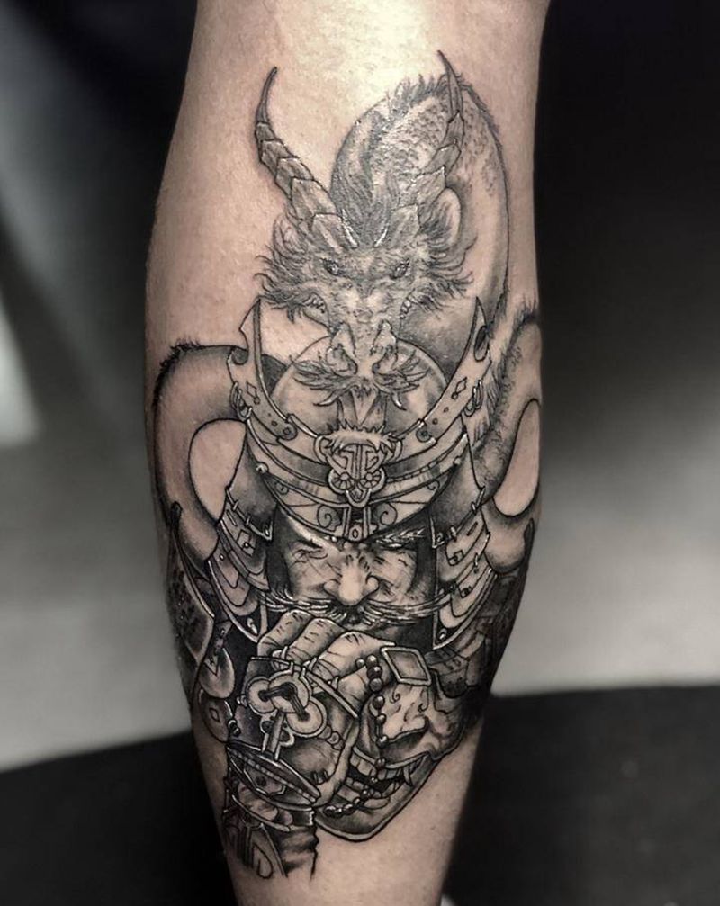 龙武士纹身图片_腿部手臂新传统老传统纹身图案