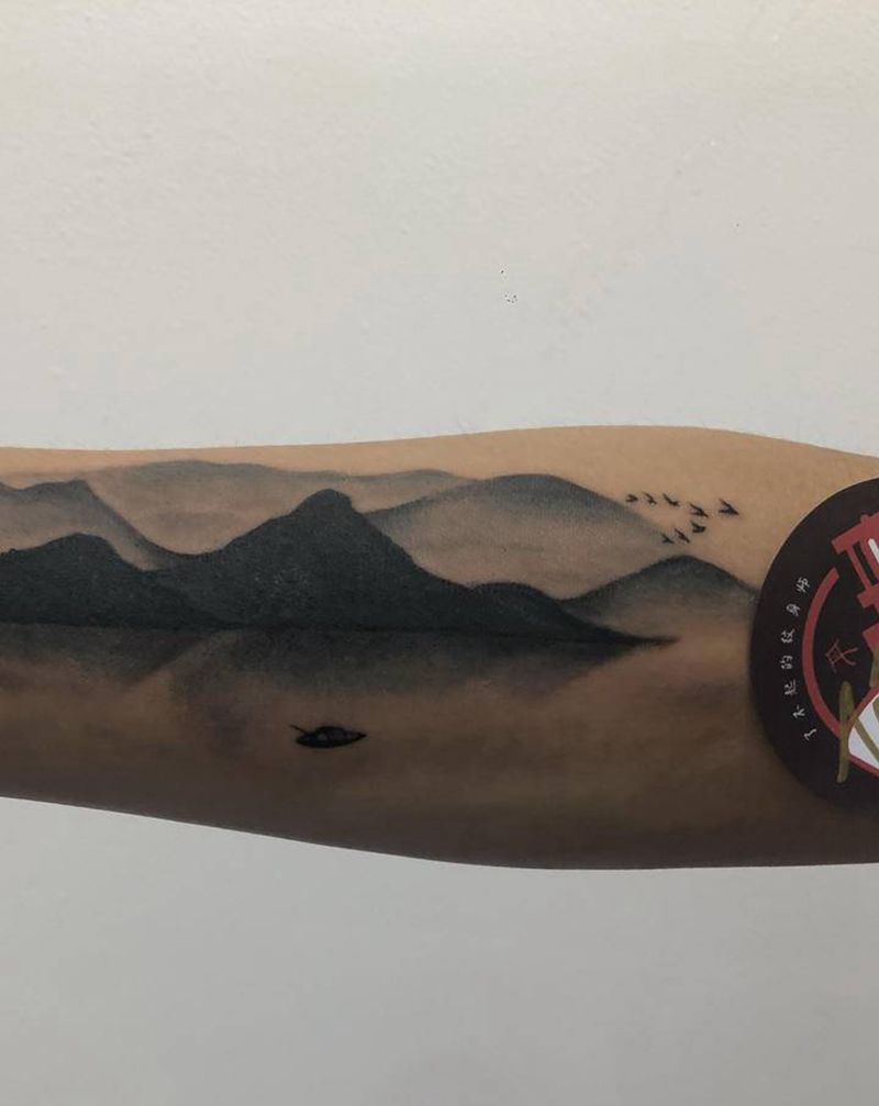 遮盖作品纹身图片_手臂水彩水墨纹身图案