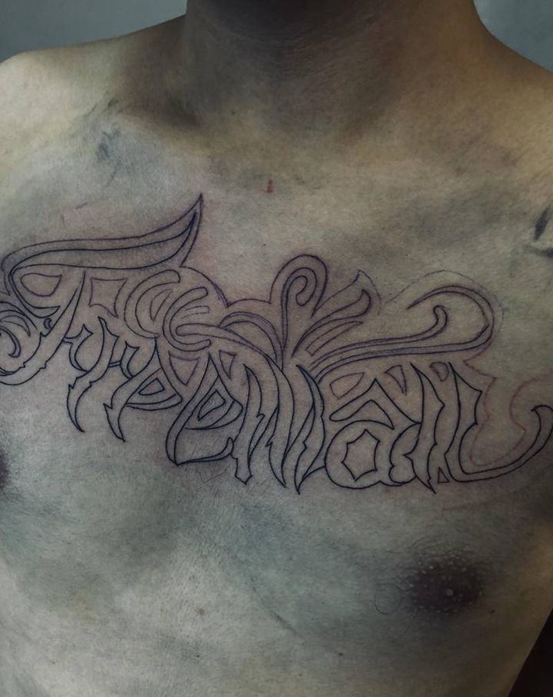 自由者纹身图片_胸部肩部欧美写实英文纹身图案