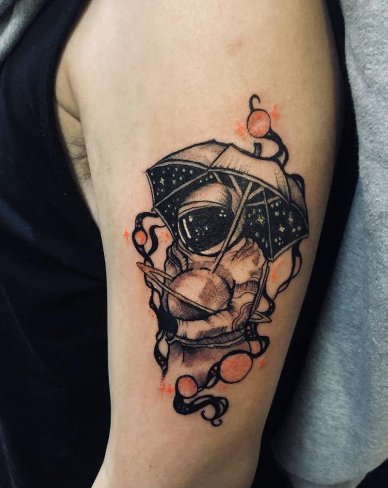 宇航员纹身图片_手臂水彩纹身图案