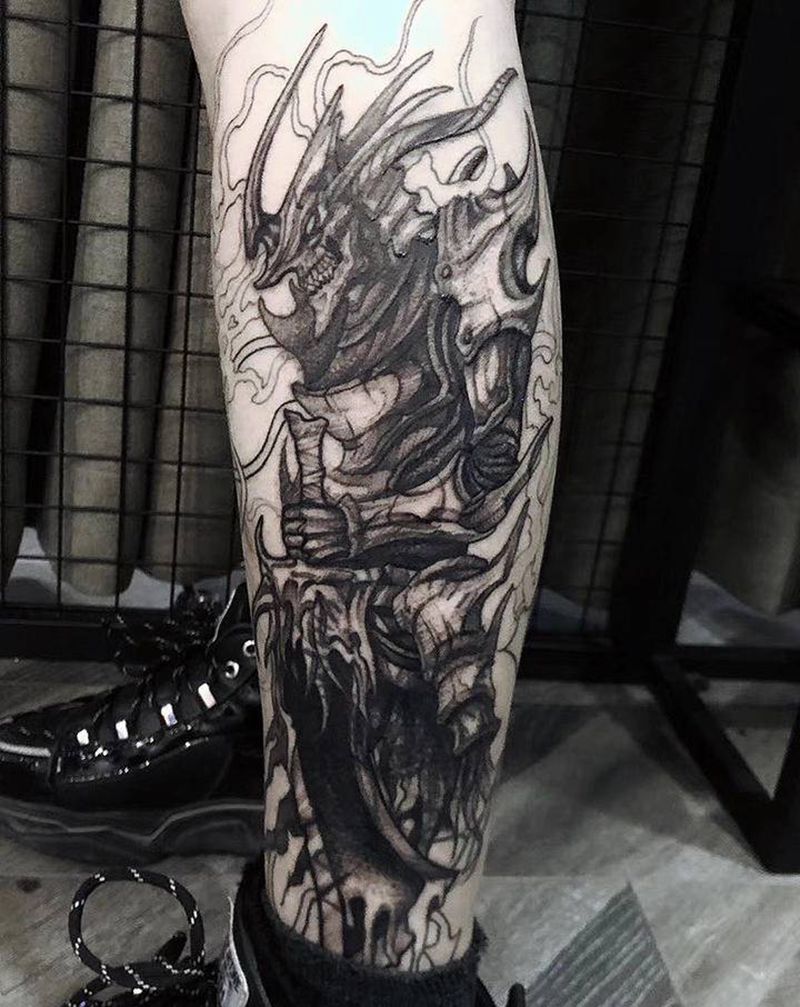 暗黑风纹身图片_腿部暗黑风纹身图案