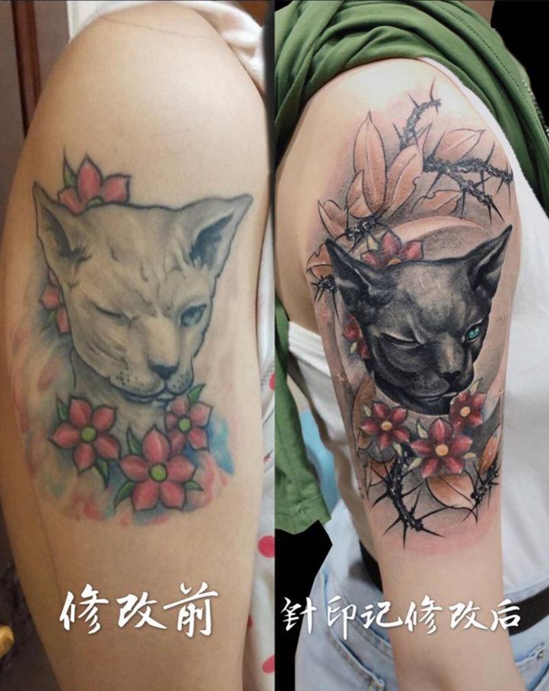 修改作品纹身图片_臀部猫纹身图案