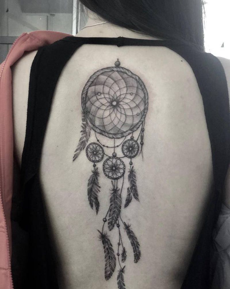 捕梦网纹身图片_背部点刺纹身图案