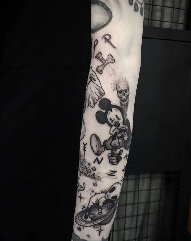 小图拼接花臂纹身图片_手部手臂Old School纹身图案