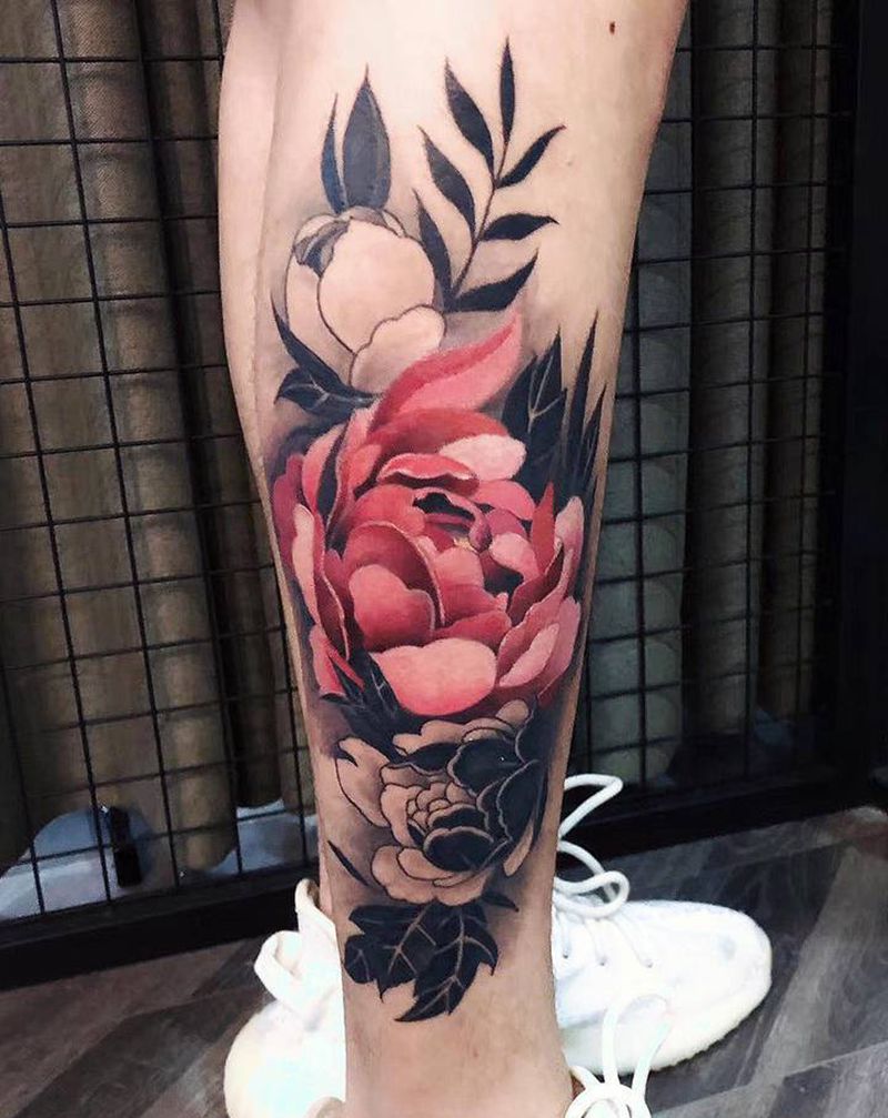 小腿 花纹身图片_腿部纹身图案