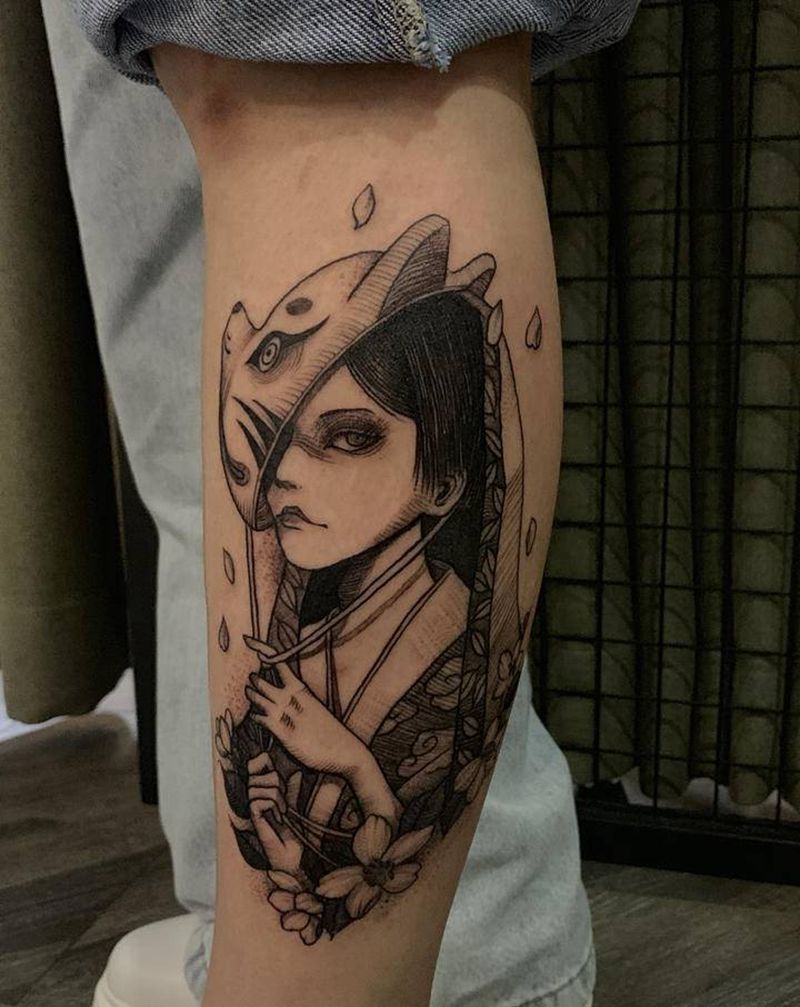 艺伎纹身图片_腿部脚部纹身图案