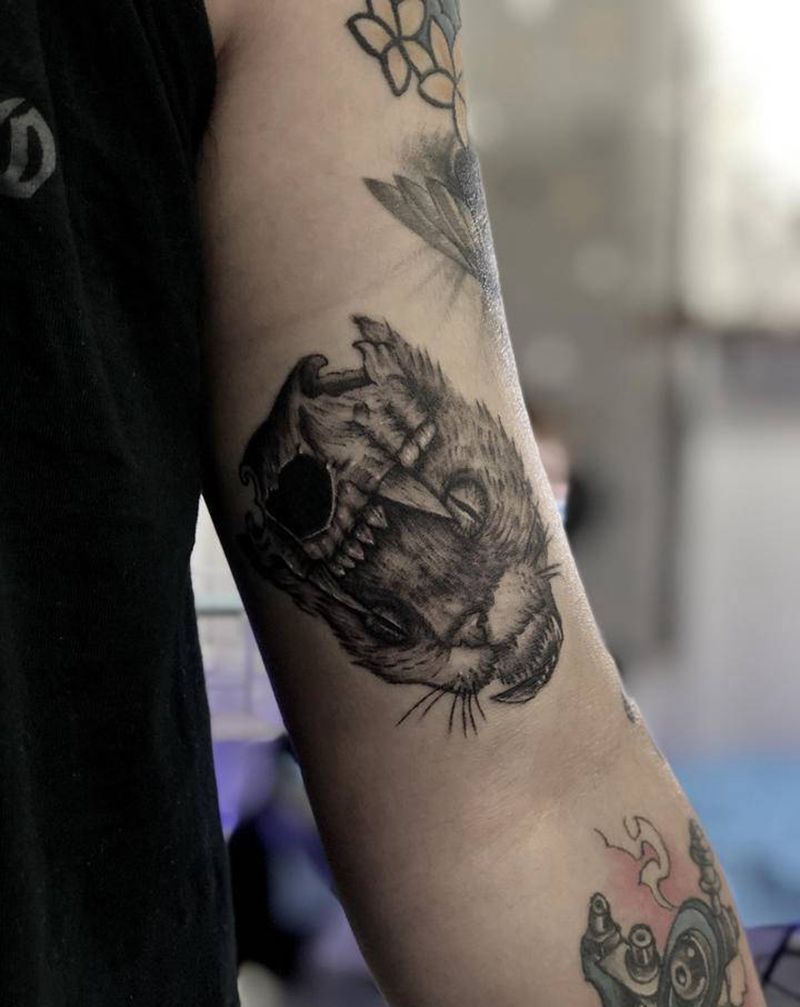 猫纹身图片_手臂欧美写实纹身图案