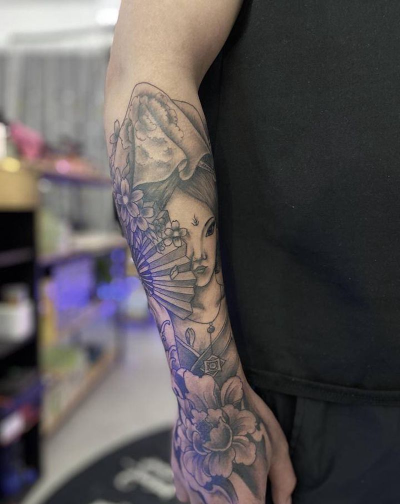 艺妓纹身图片_手臂老传统纹身图案