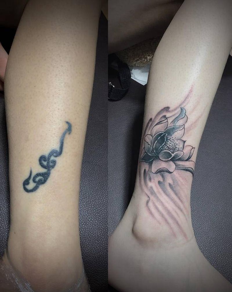 遮盖作品纹身图片_腿部花纹身图案