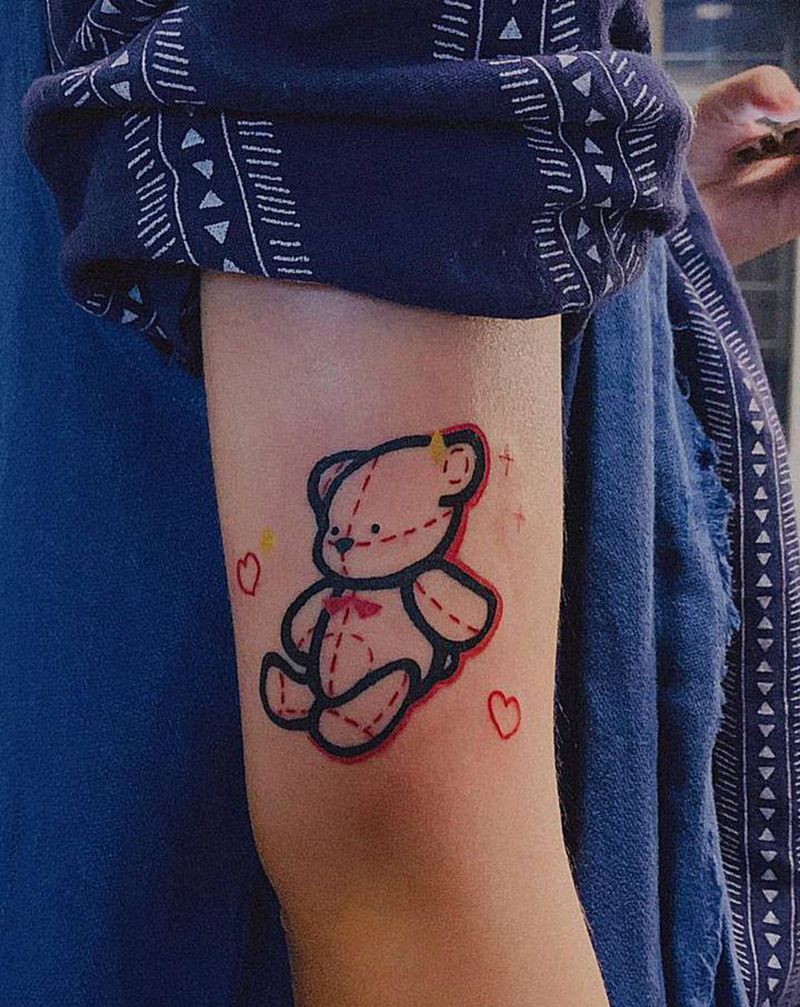 「小清新纹身」纹身图片_手臂小熊爱心Q版纹身图案