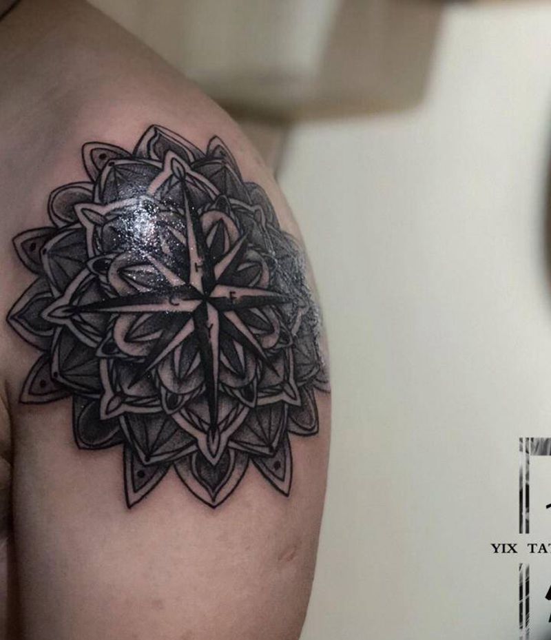 指南针曼陀罗纹身图片_手部手臂点刺图腾曼陀罗指南针纹身图案