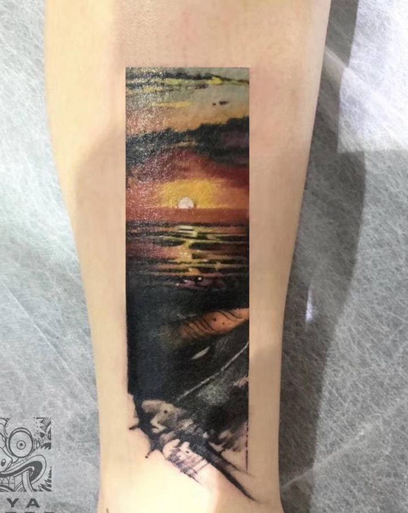 黎明破晓纹身图片_腿部脚部纹身图案