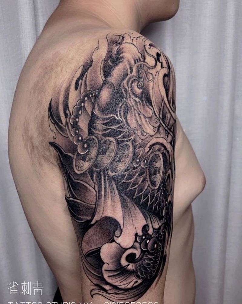 鲤鱼纹身图片_手臂老传统纹身图案