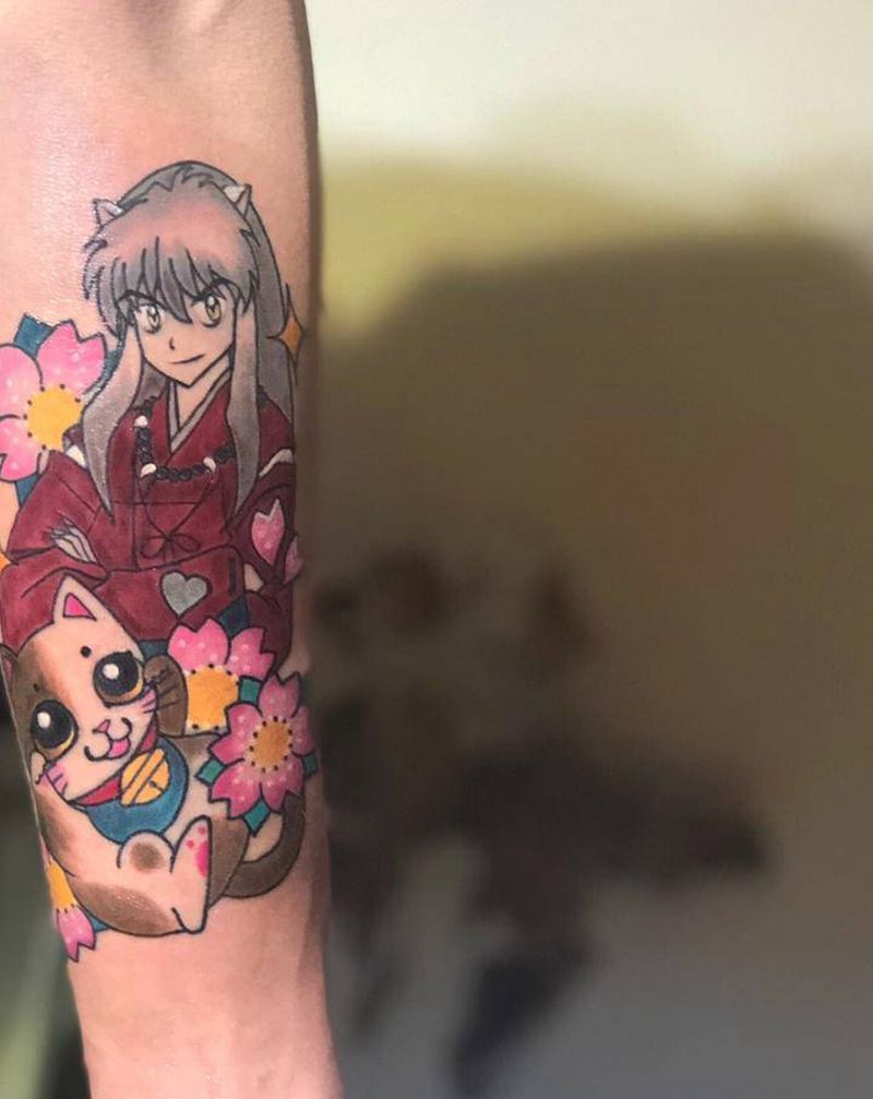 犬夜叉纹身图片_手部手臂水彩动漫纹身图案