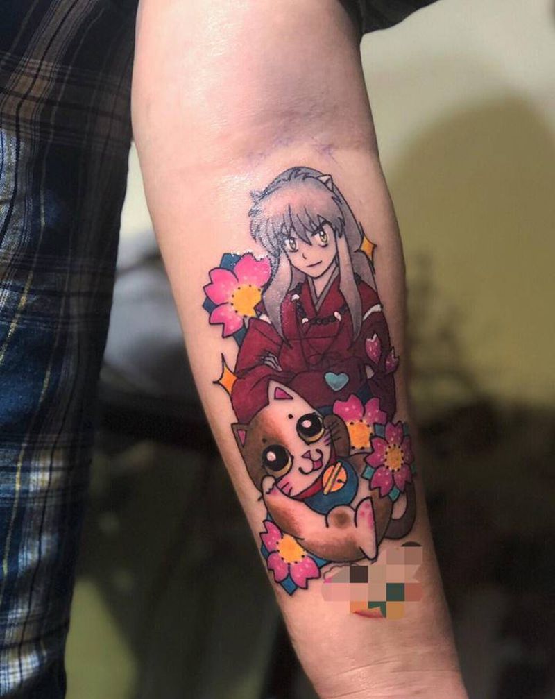 犬夜叉纹身图片_手部手臂水彩动漫纹身图案