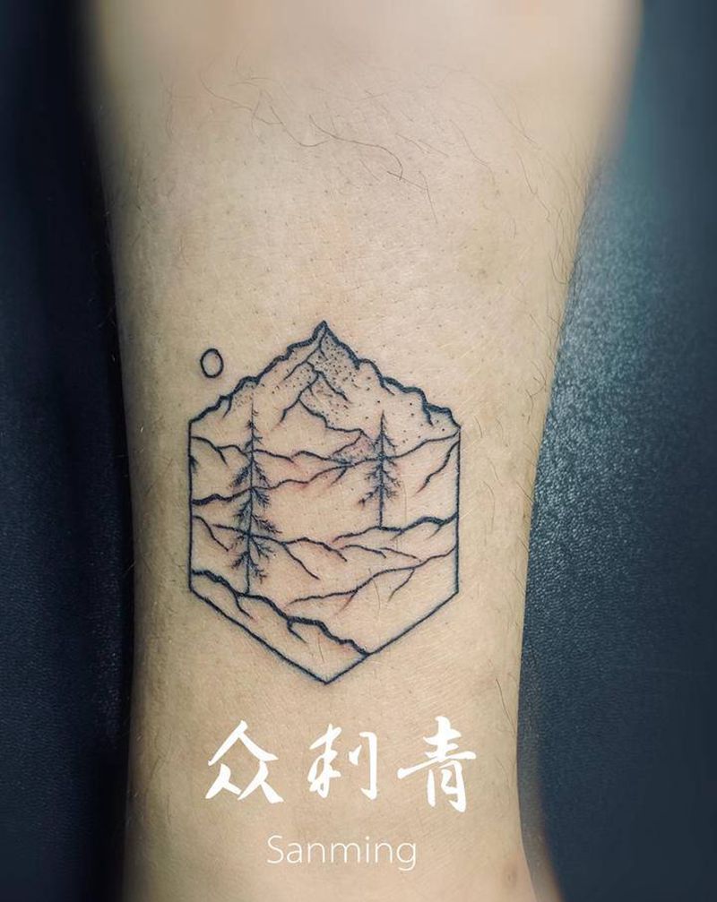 小清新纹身图片_脚部几何纹身图案