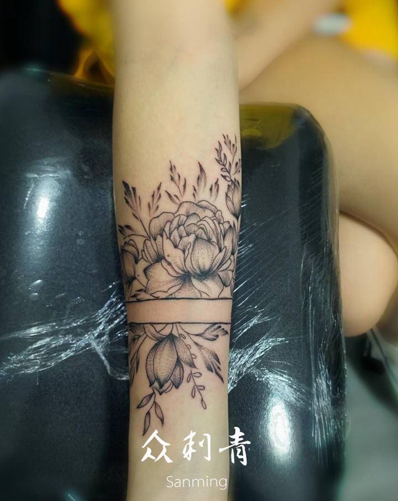 素花纹身图片_手臂素花纹身图案