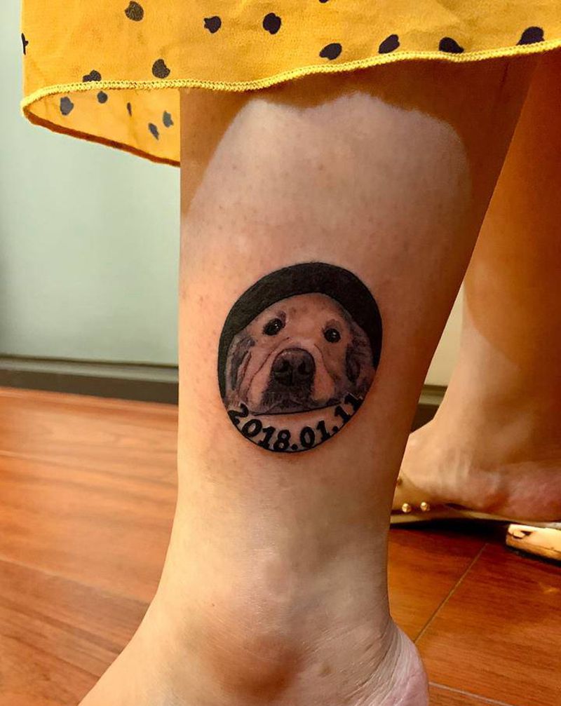 「小狗纹身」纹身图片_腿部宠物纹身图案