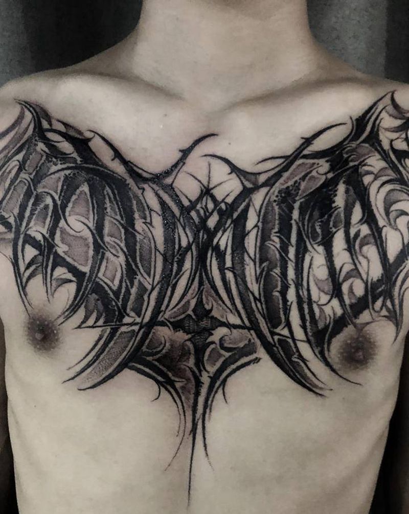 花胸，花体字纹身图片_胸部花体字纹身图案