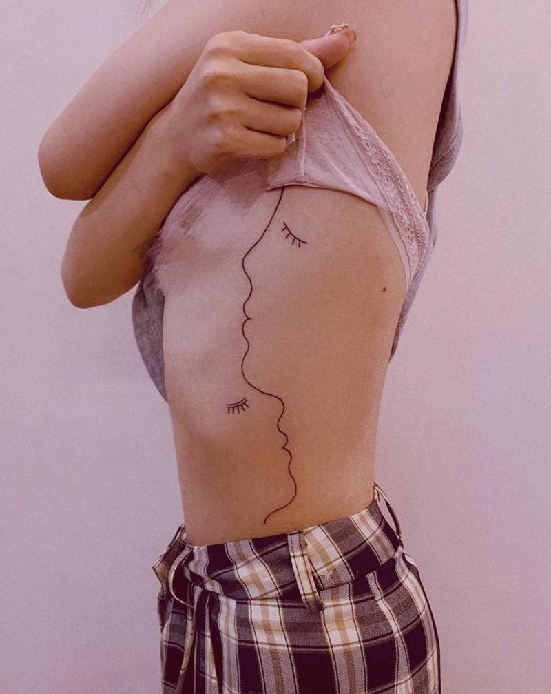 「简约线条纹身」纹身图片_腰部纹身图案