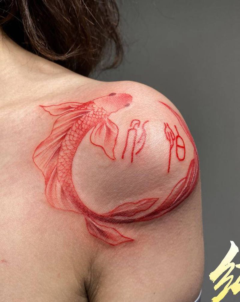 别怕纹身图片_肩部水彩水墨纹身图案