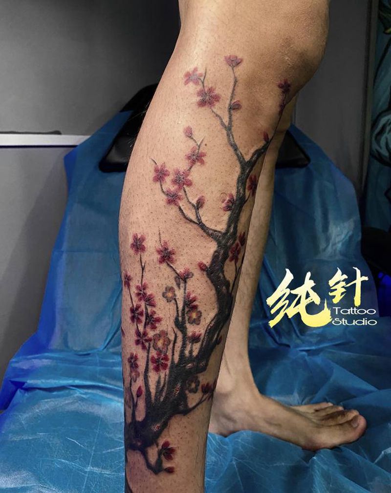 遮盖纹身图片_腿部手臂水彩水墨纹身图案