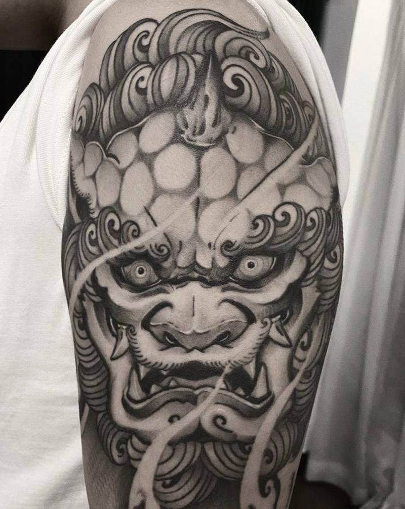 唐狮」纹身图片_手臂老传统纹身图案