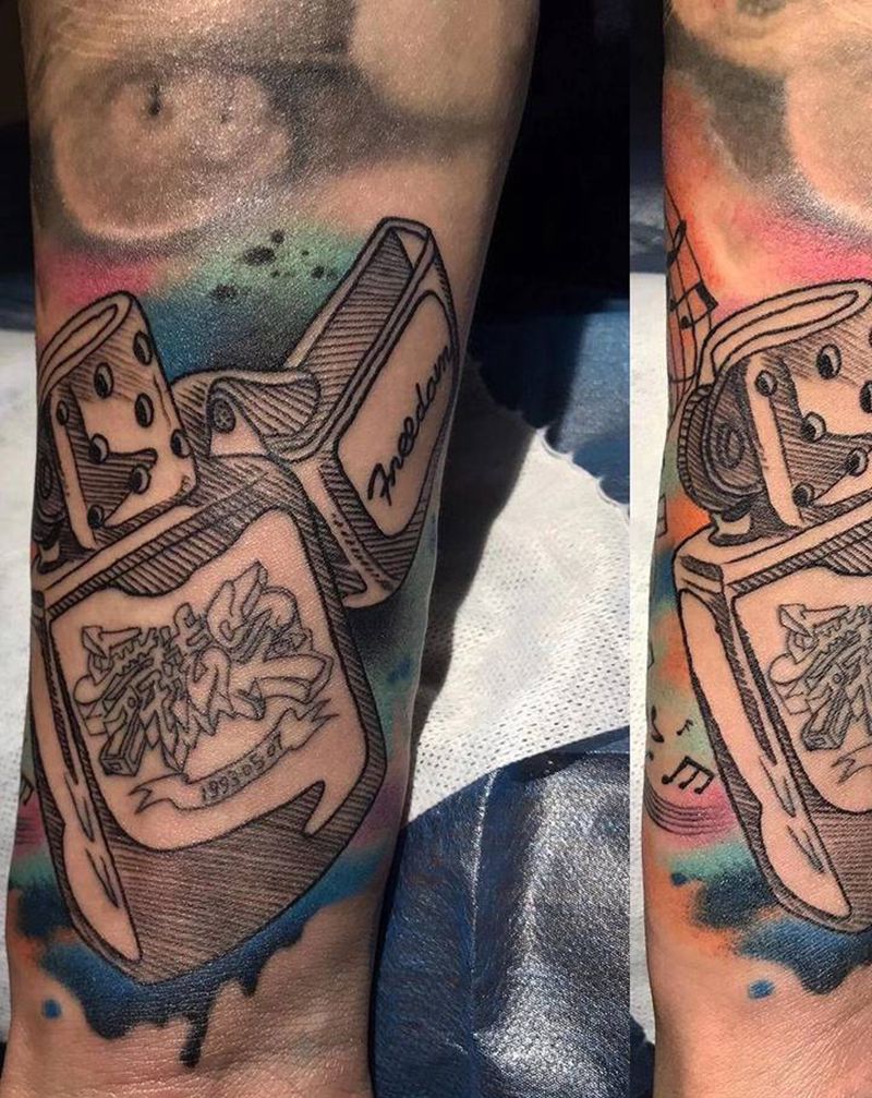 自己设计的打火机纹身图片_手臂New School纹身图案