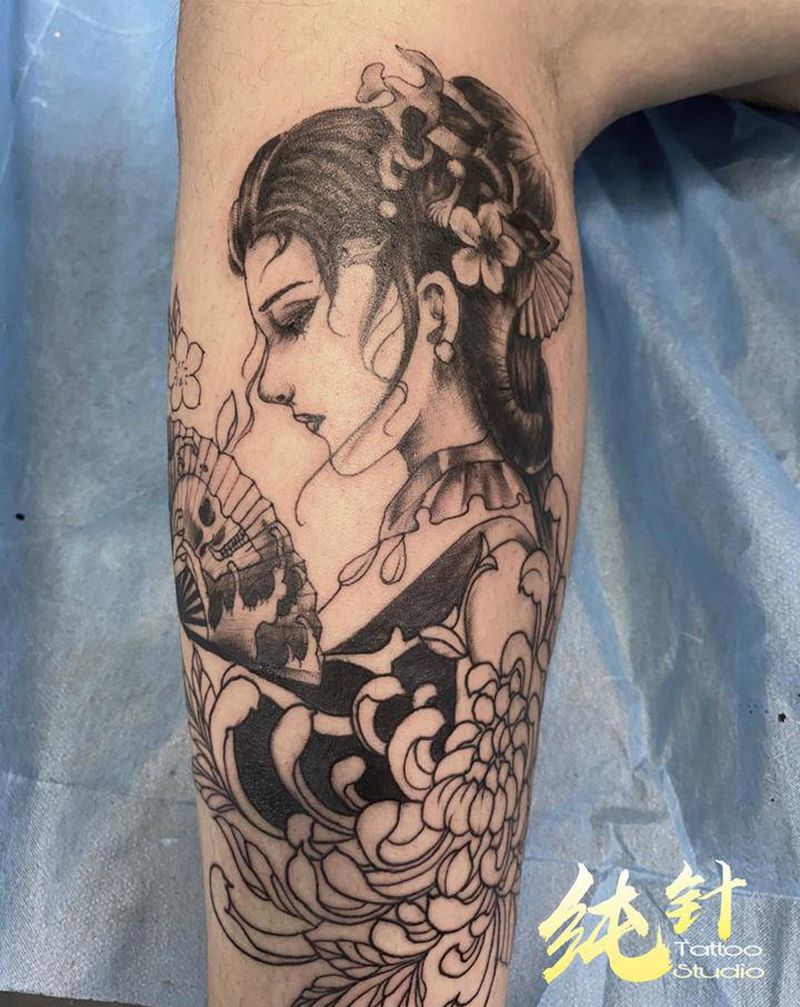 艺妓纹身图片_手臂腿部新传统老传统纹身图案