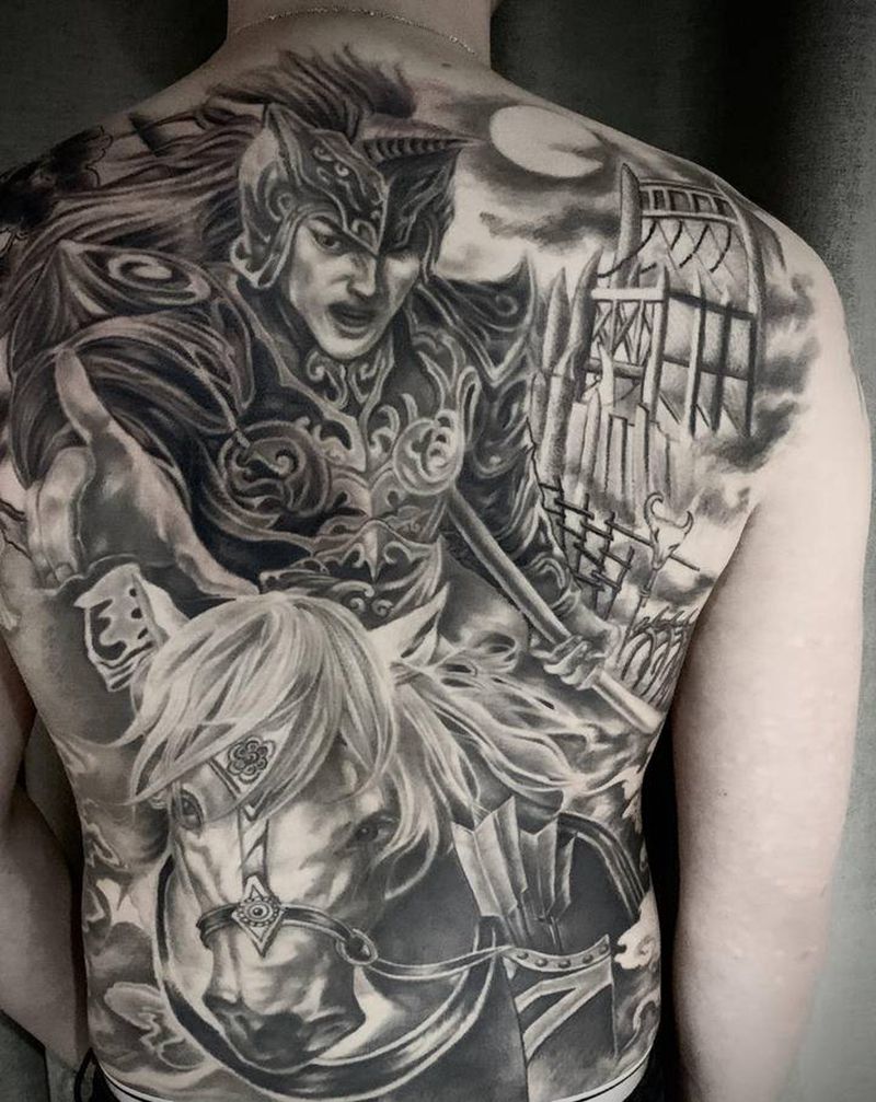 满背赵子龙纹身图片_背部老传统纹身图案