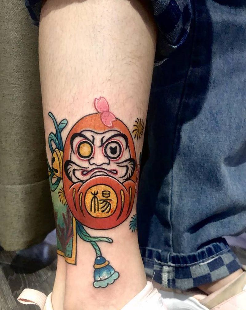 达摩蛋纹身图片_脚部腿部老传统纹身图案