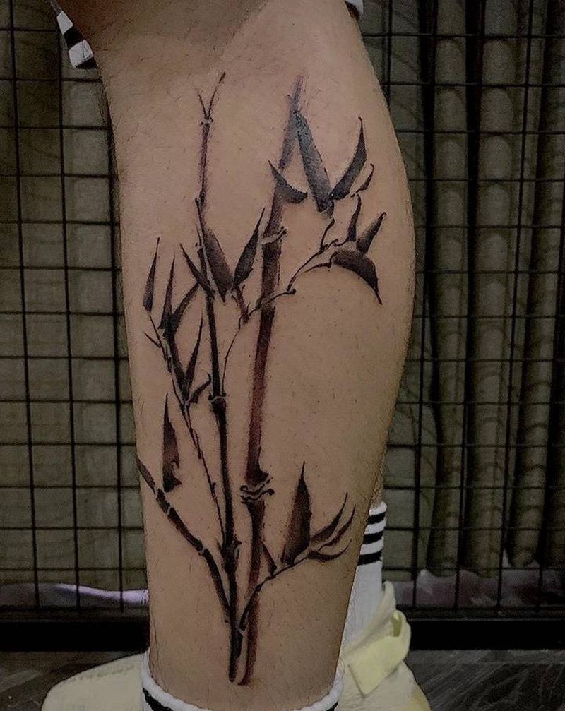 竹纹身图片_脚部腿部纹身图案