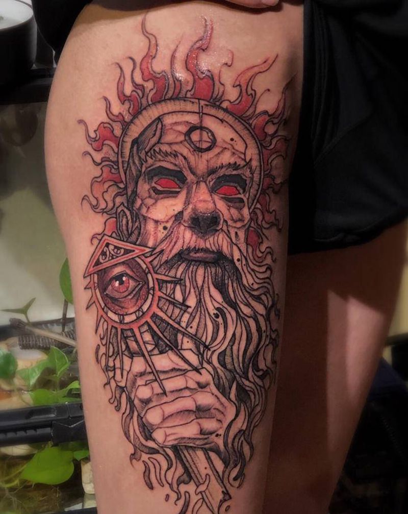 守护，图2为荧光效果纹身图片_腿部脚部图腾点刺纹身图案