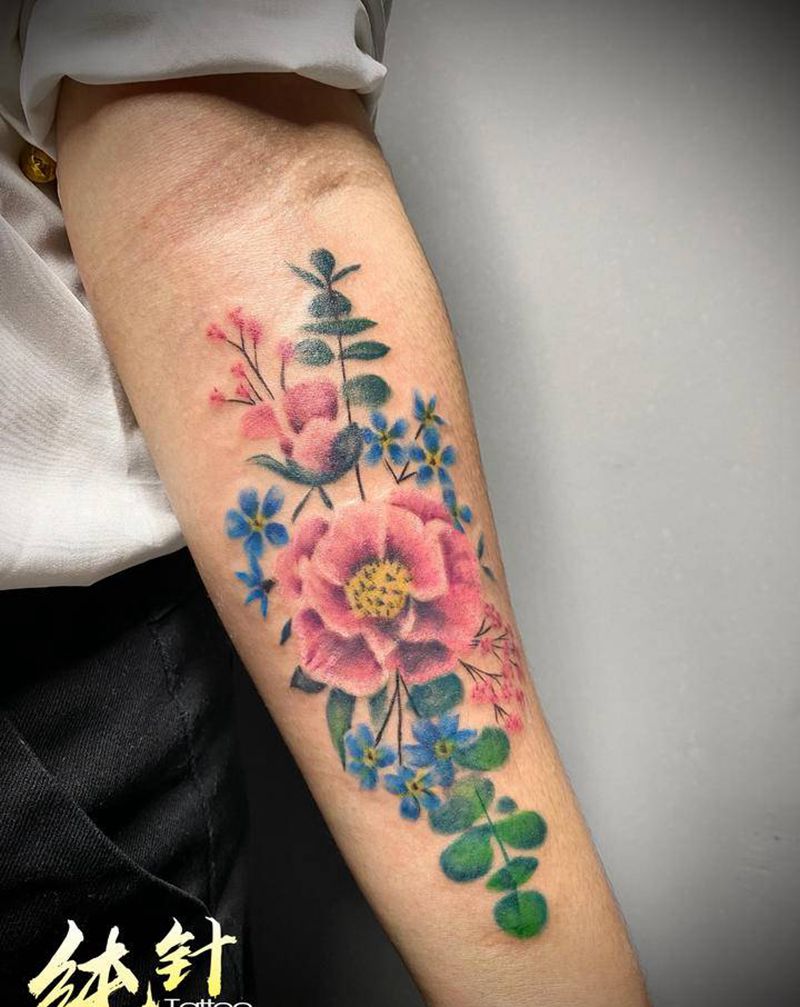 花卉覆盖纹身图片_手臂手部水彩水墨纹身图案