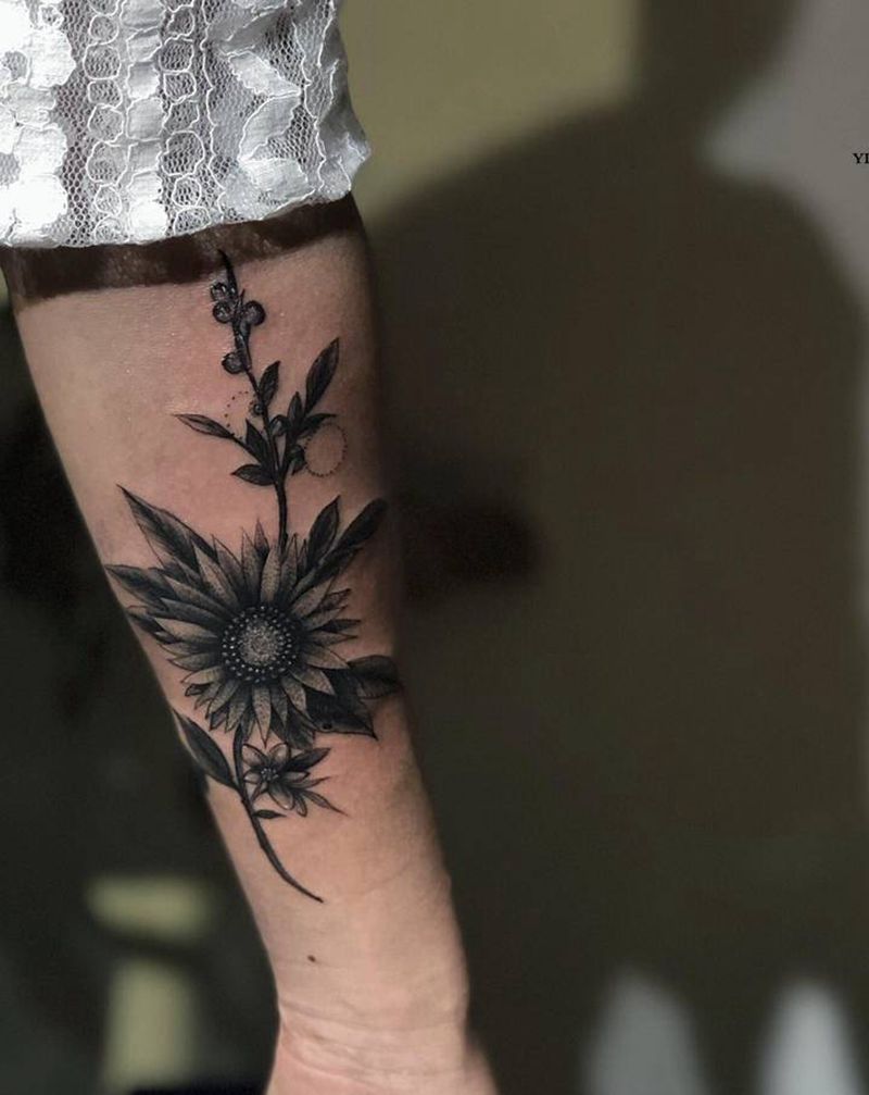 菊 疤痕遮盖纹身图片_手部手臂点刺几何非洲菊纹身图案