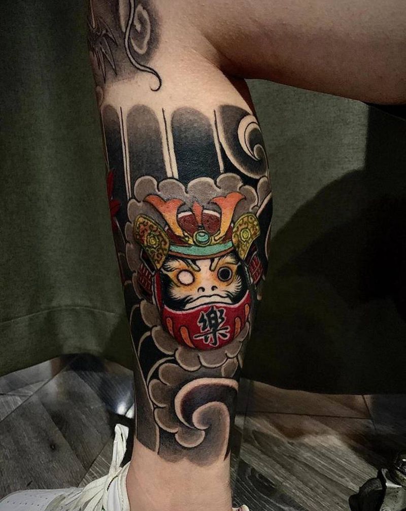 老传统花腿纹身图片_腿部老传统花腿老传统达摩蛋纹身图案