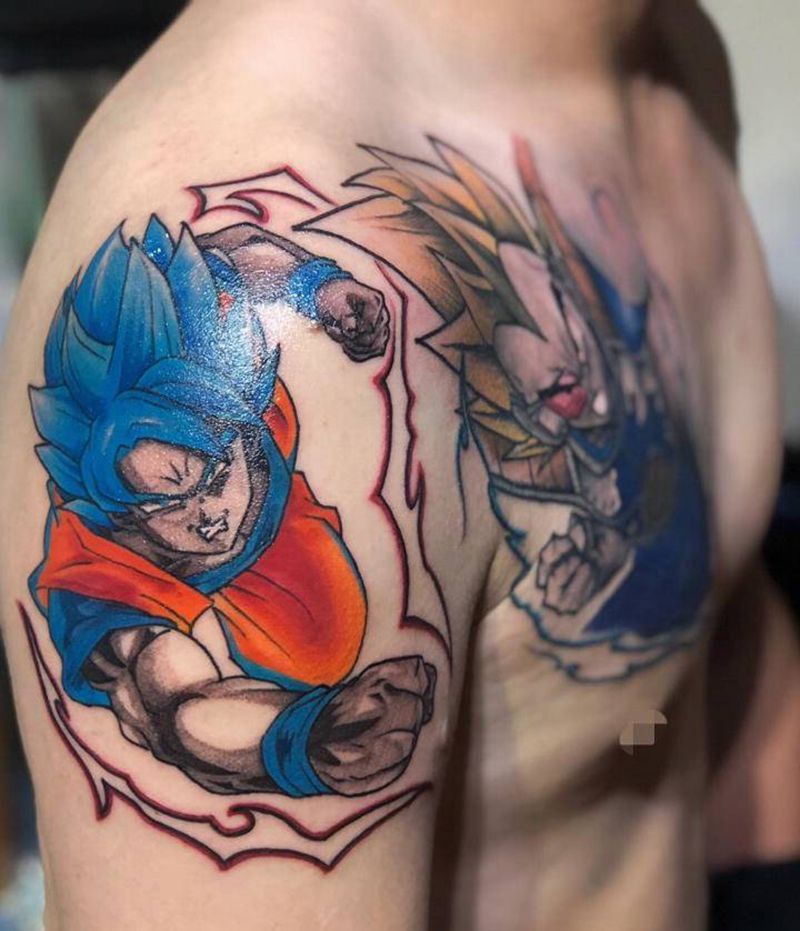 超蓝悟空 贝吉塔遮盖旧图纹身图片_胸部水彩点刺七龙珠龙珠z龙珠超纹身图案