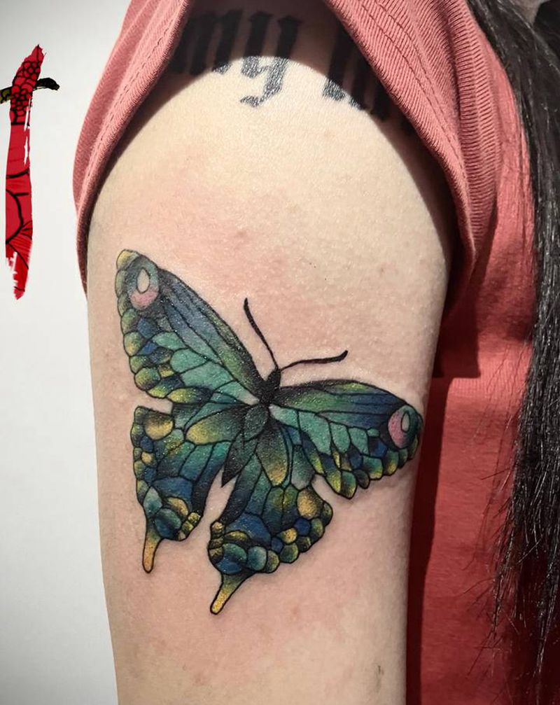 蝴蝶纹身图片_手部手臂水彩欧美写实纹身图案