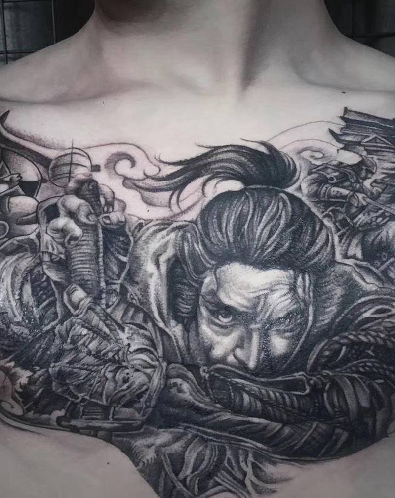 花胸纹身图片_胸部纹身图案