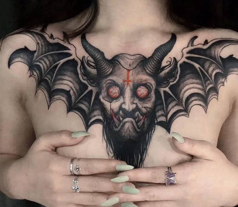 撒旦纹身图片_花胸，欧美纹身图案