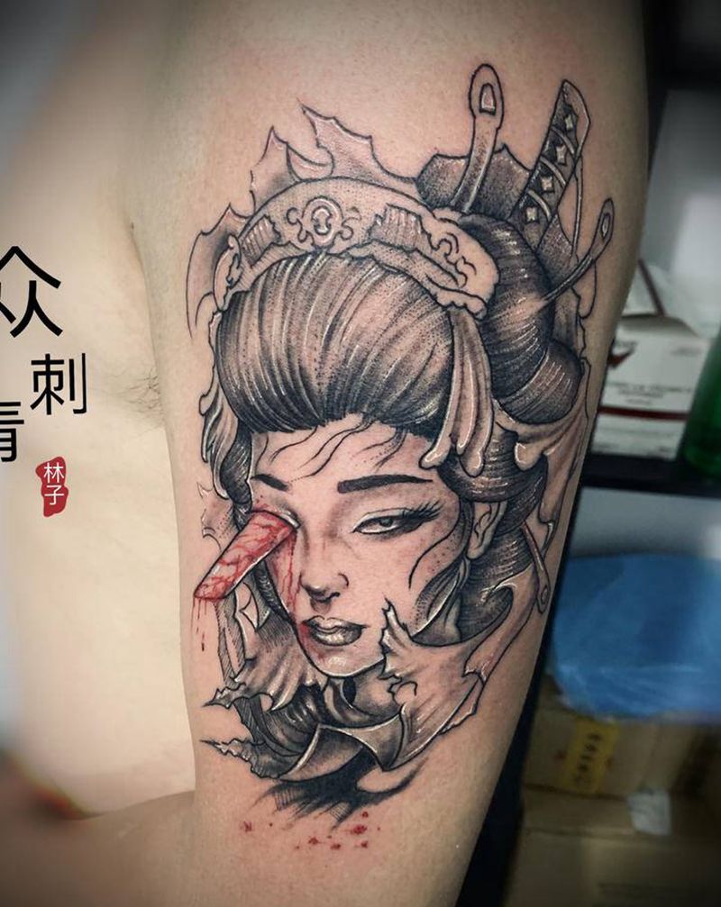 艺伎纹身图片_手臂新传统纹身图案