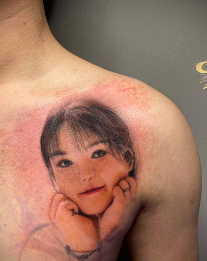 肖像纹身图片_肩部胸部欧美写实纹身图案