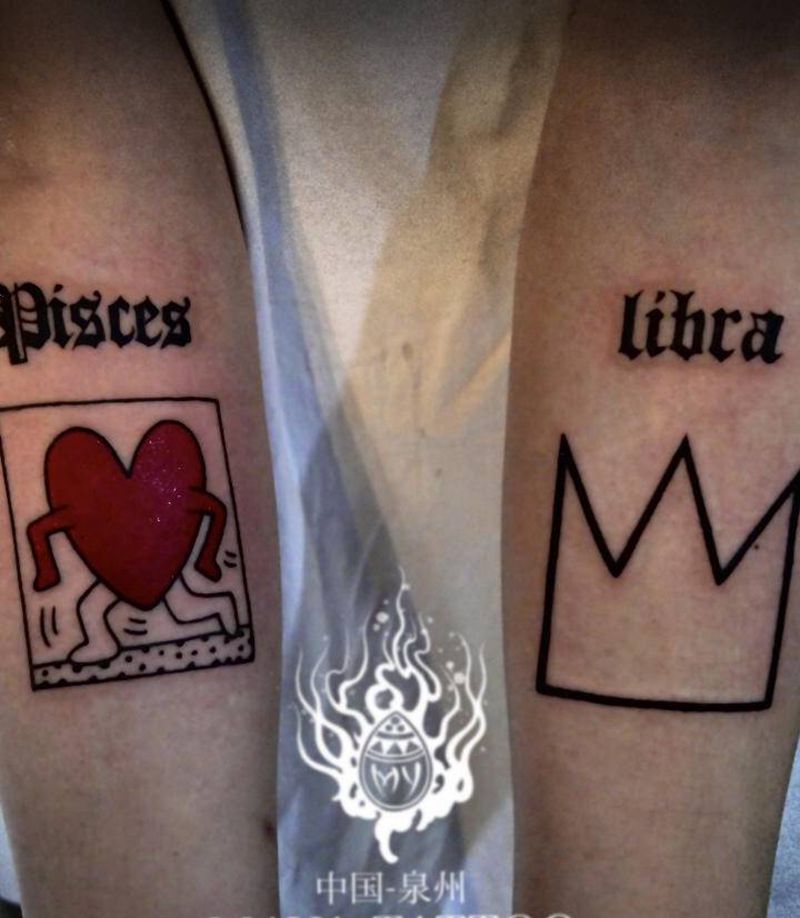 权志龙同款纹身纹身图片_手臂几何心皇冠涂鸦风格纹身图案