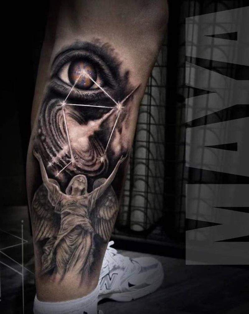 星辰眼纹身图片_腿部脚部欧美写实纹身图案