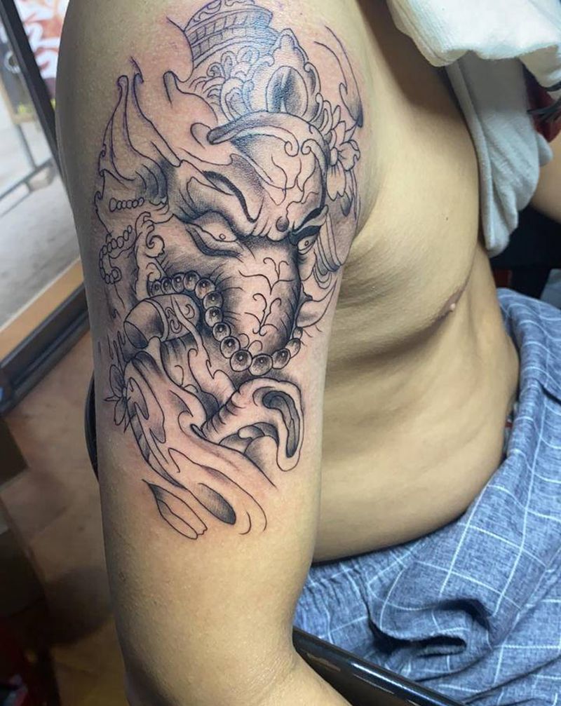 象神纹身图片_手臂新传统纹身图案