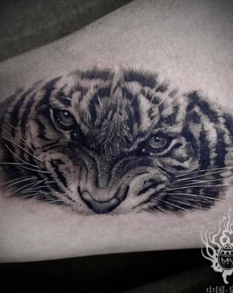 老虎纹身图片_欧美写实纹身图案