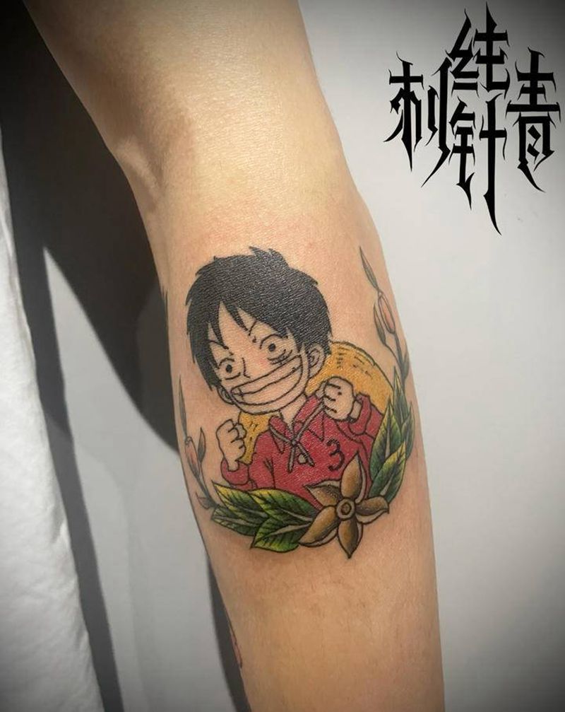 路飞纹身图片_手臂Old School纹身图案
